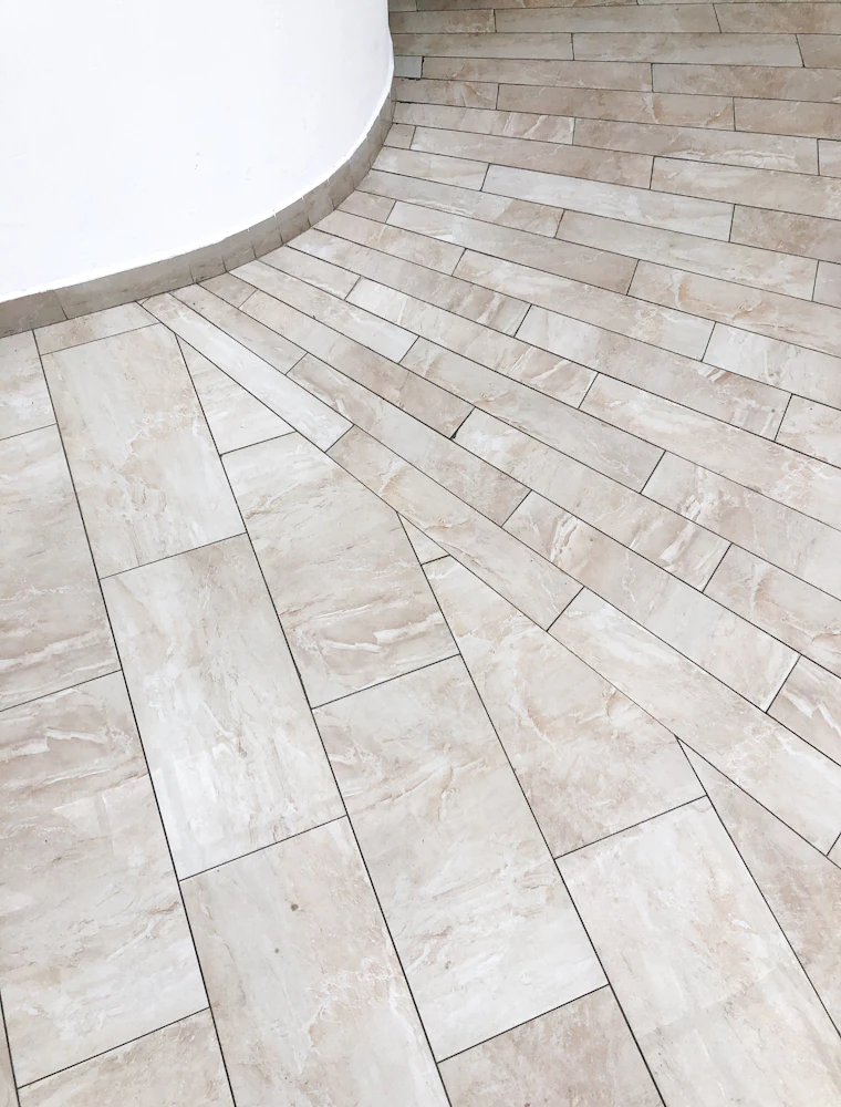Polished stone floor in a grand hallway
